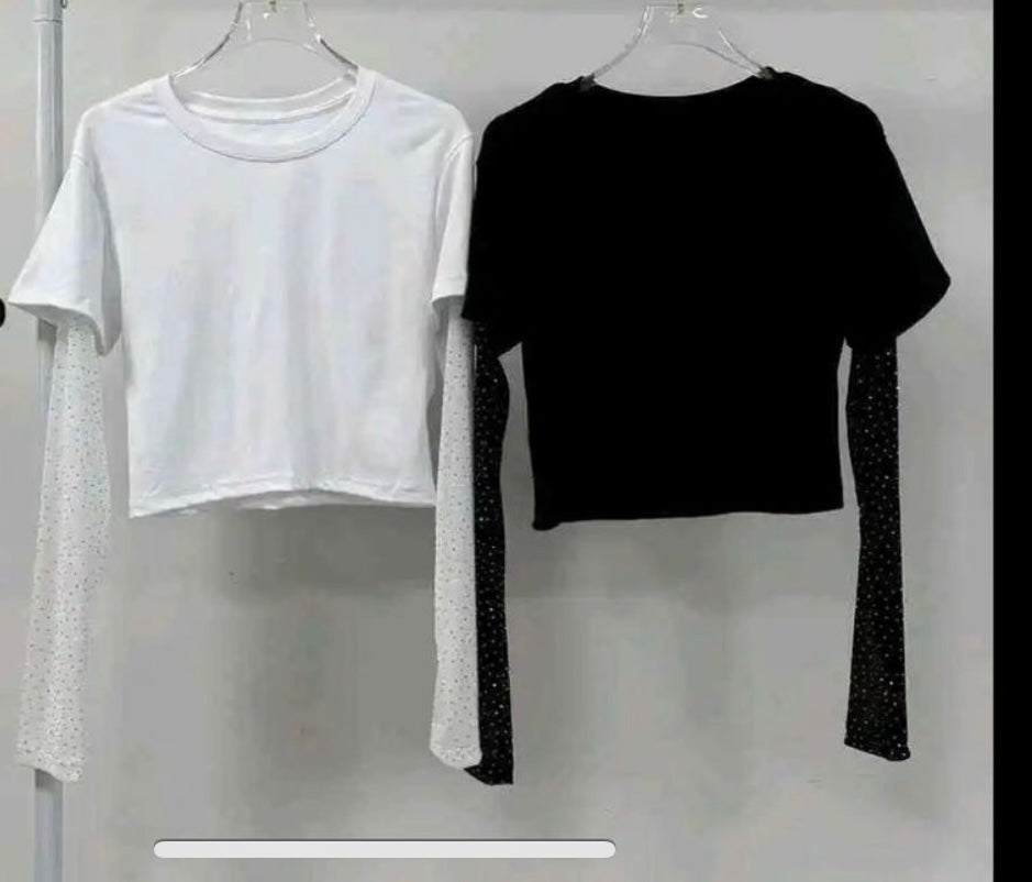 T-shirt à manche pailletée